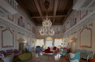 Spacious cultural salon with classic decor and warm lighting, ready for exclusive gatherings.