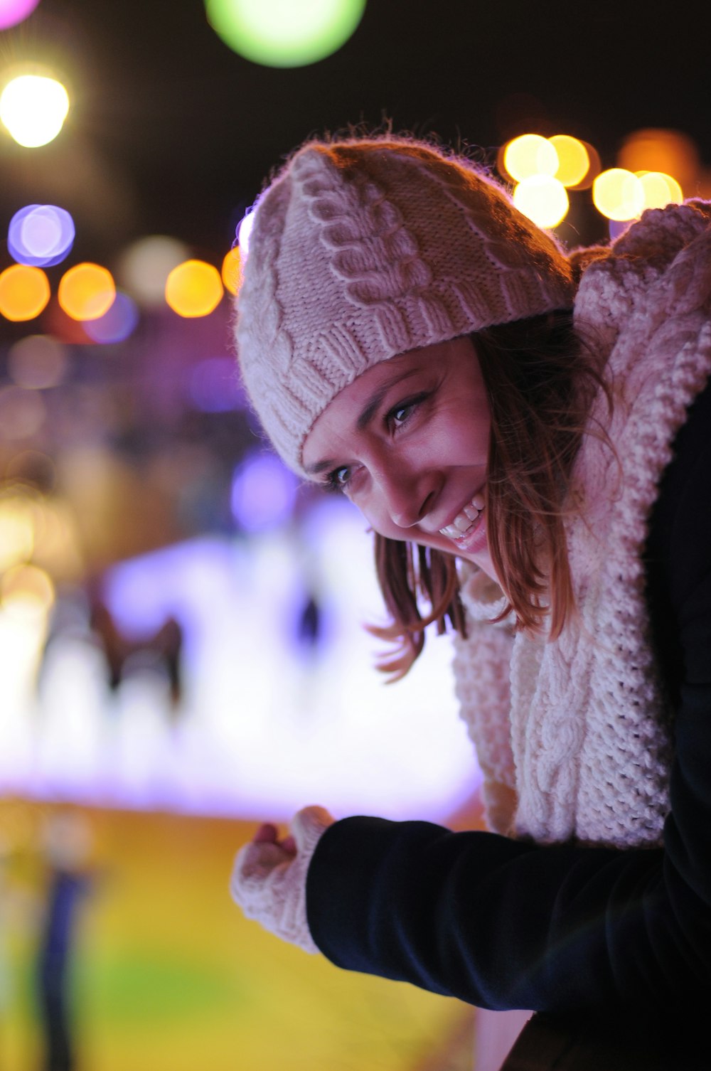 woman wearing white knit cap