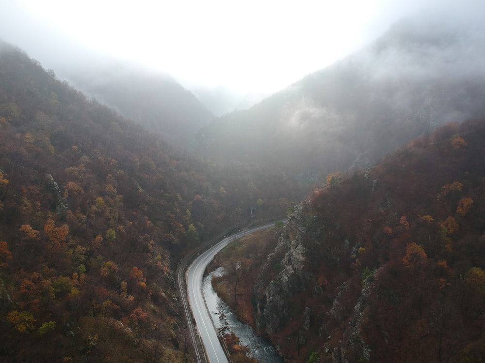 high angle photo of road