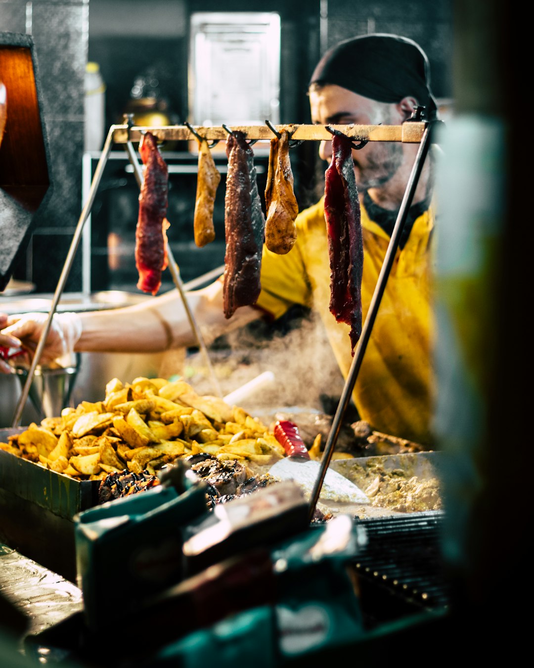 meat hanged on hook display