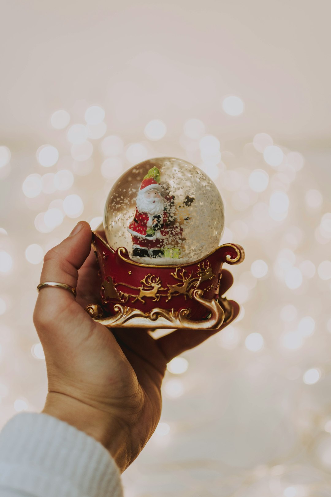 person holding Santa Claus snow globe