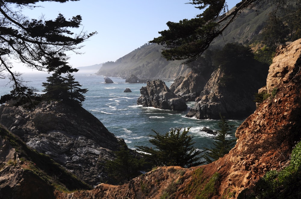 a view of the ocean from a cliff