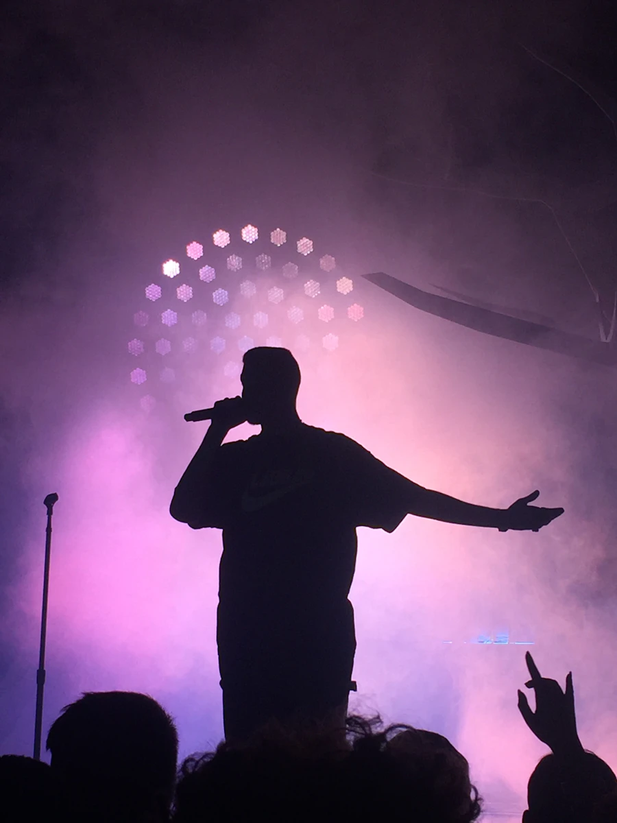Silhouette of a performer against stage lights