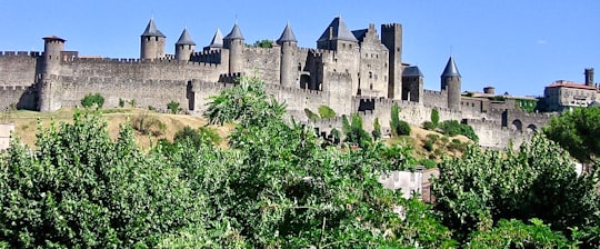 green trees near gray castle in Fortified City of Carcassonne France