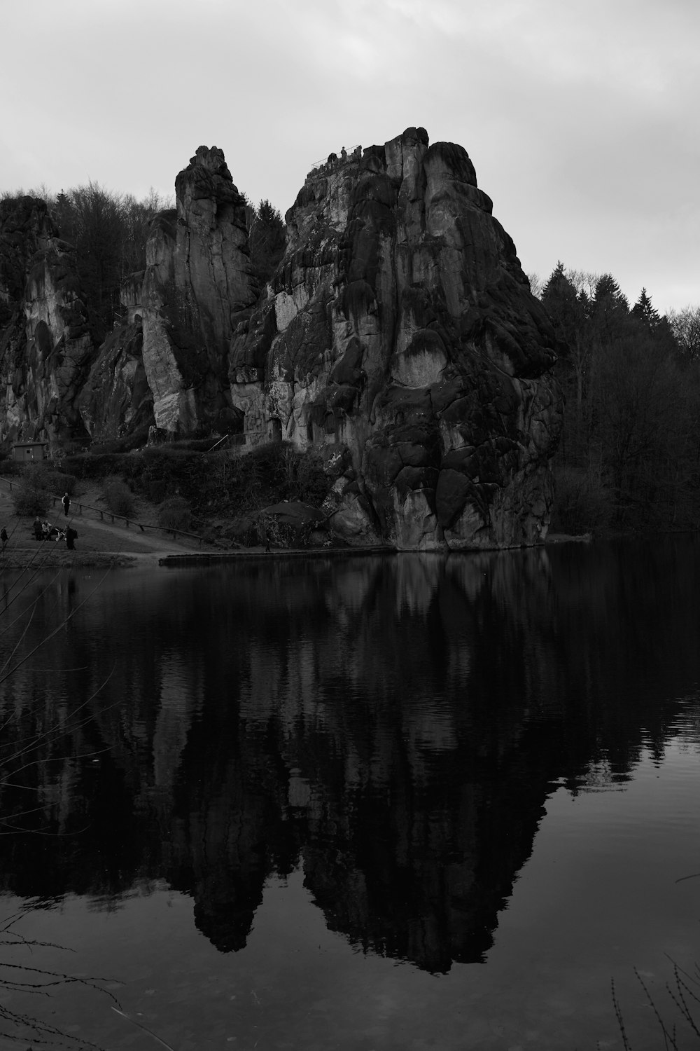 grayscale photo of mountains during daytime