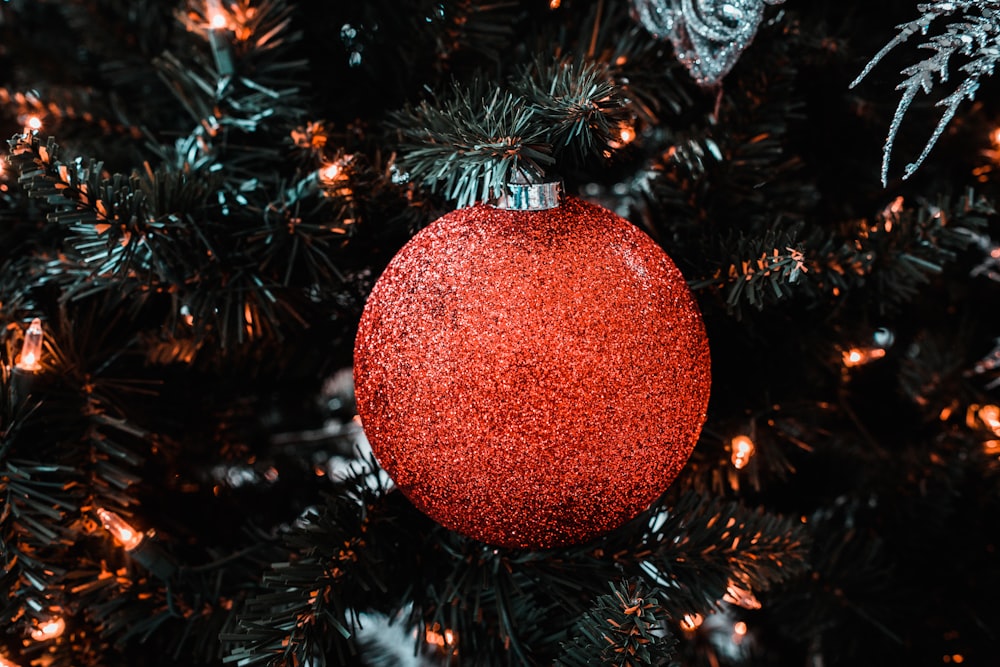 shallow focus photo of red Christmas bauble