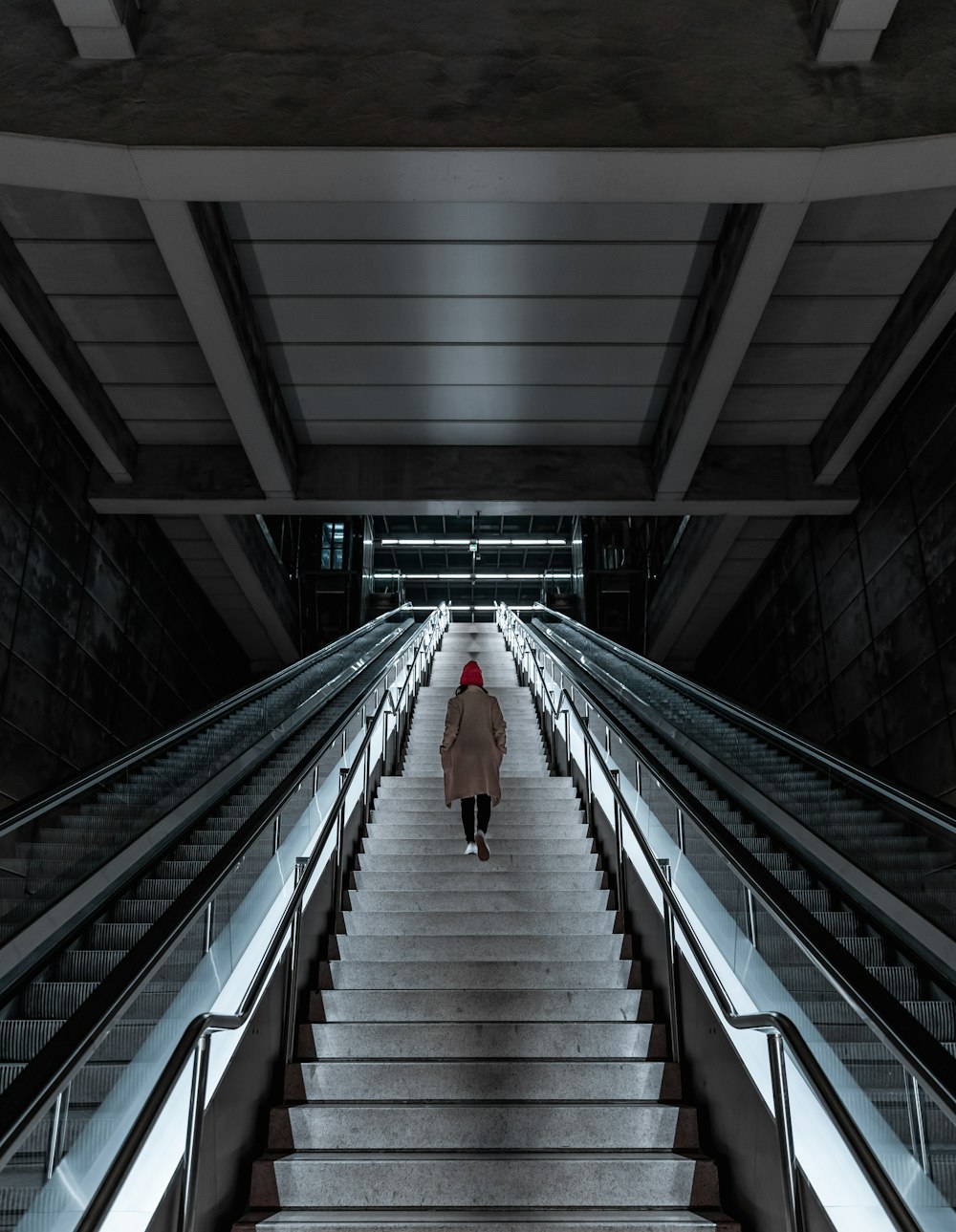 person walking on stairway