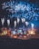 A vibrant night scene featuring a large outdoor festival or concert with a stage illuminated by lights and screens displaying artwork. Above the stage, a stunning display of blue and white fireworks lights up the sky. The area is filled with a dense crowd of people, contributing to an energetic atmosphere.