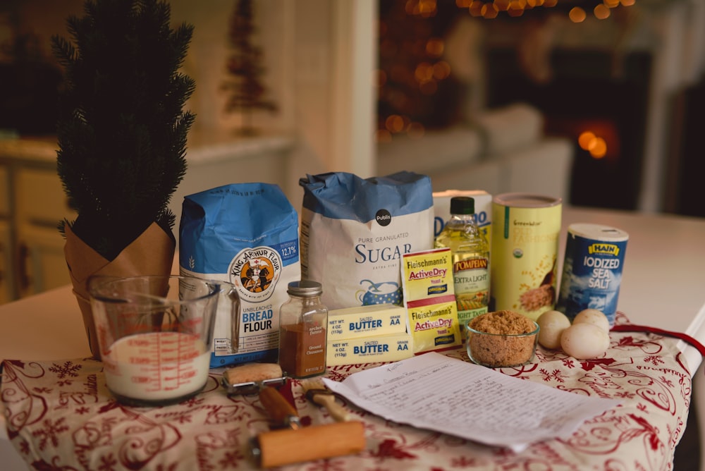 assorted baking ingredients on table