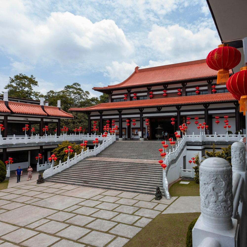 red temple under white sky