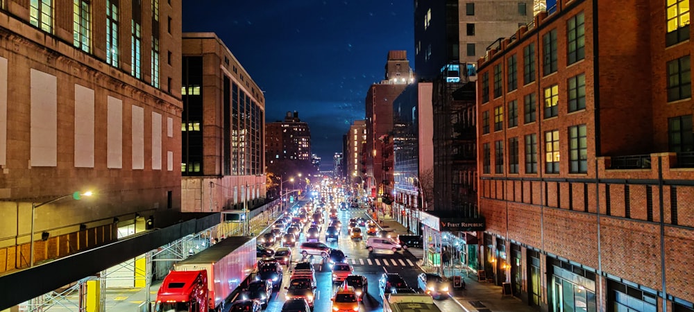 vehicles on road at night