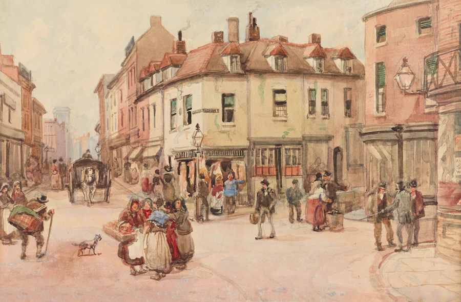 Dale End and Stafford Street, Birmingham, watercolour by George Warren Blackham