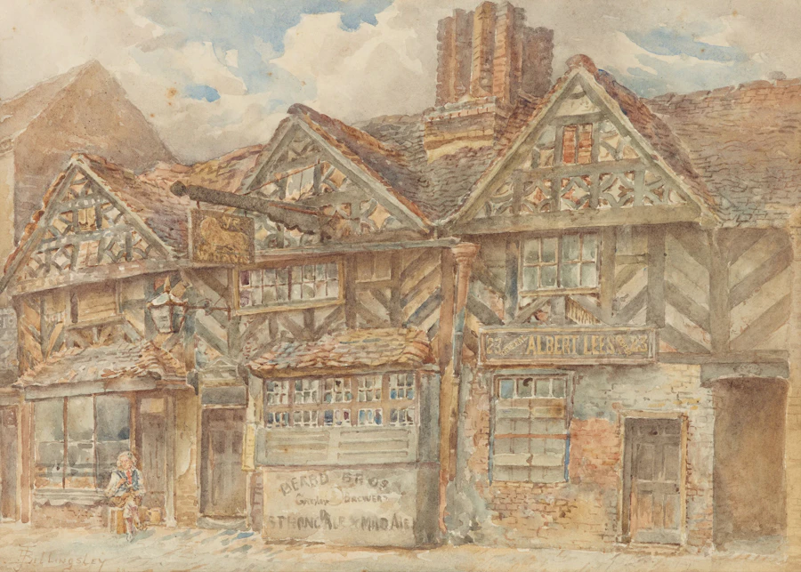 The Golden Lion Pub, Deritend, Birmingham, watercolour by James Billingsley