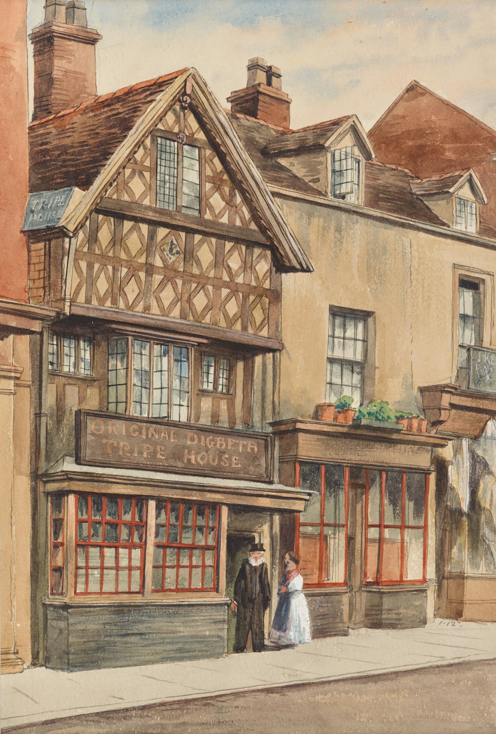 man and woman standing beside brown building painting