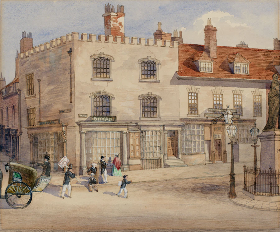 Corner of Ann Street and Congreve Street, Birmingham, watercolour by Alfred Dickens Perry, 1873