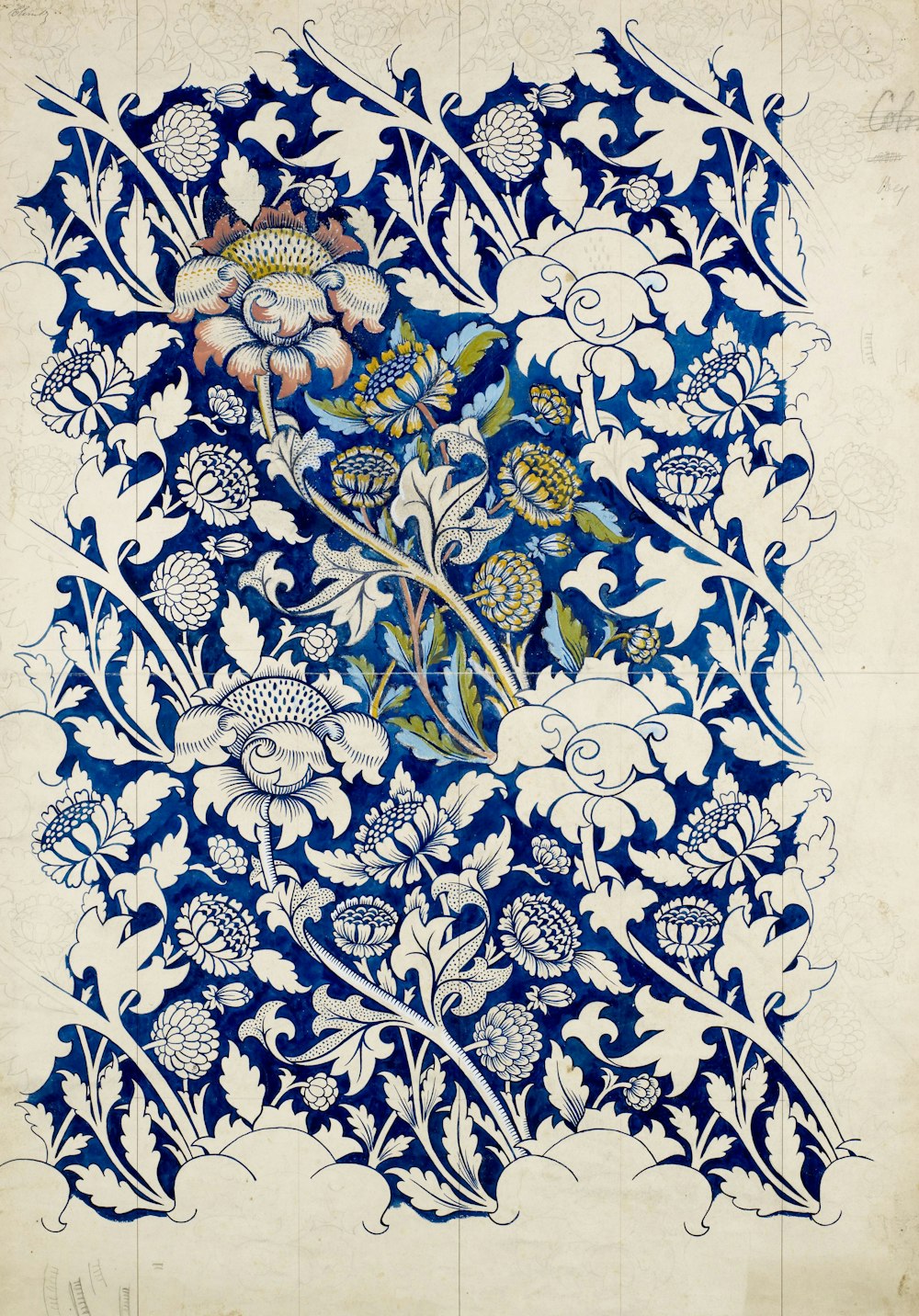 logotipo floral azul e branco