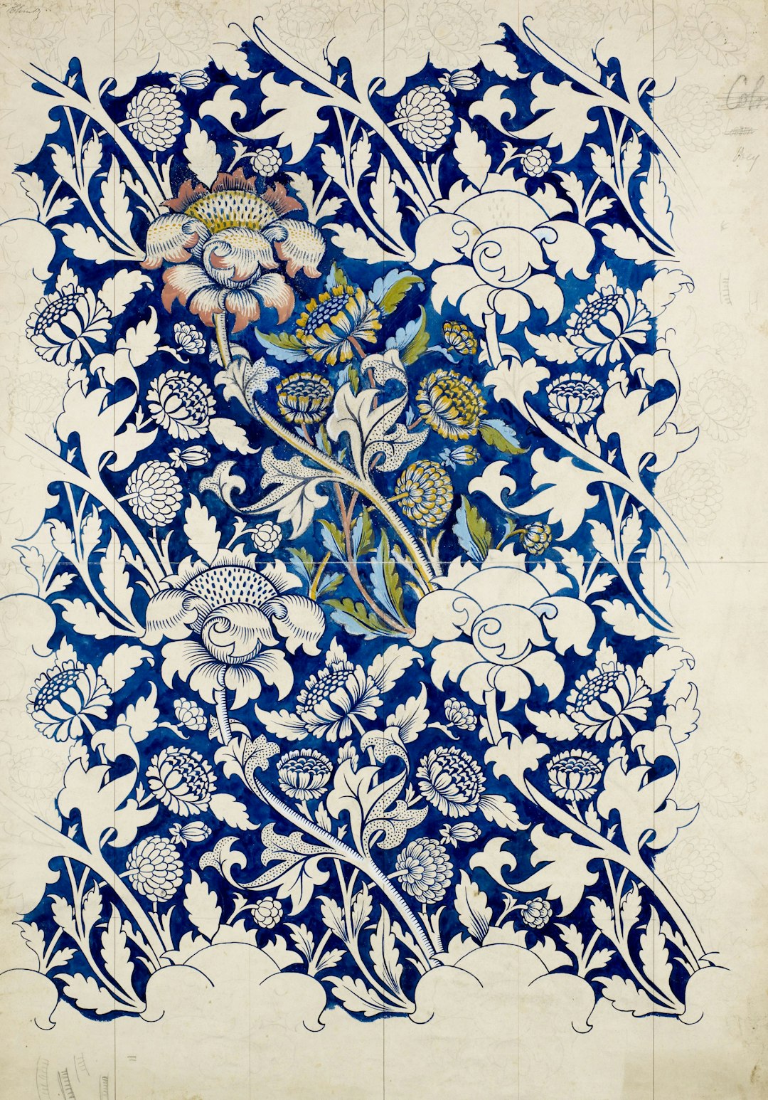 Wey, 1882-83, William Morris.
Watercolour for Printed Fabric Design