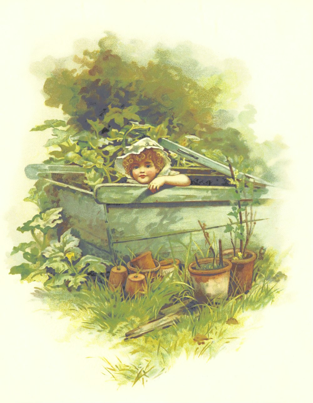 girl in green wooden basket