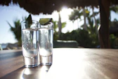 clear shot glasses on table