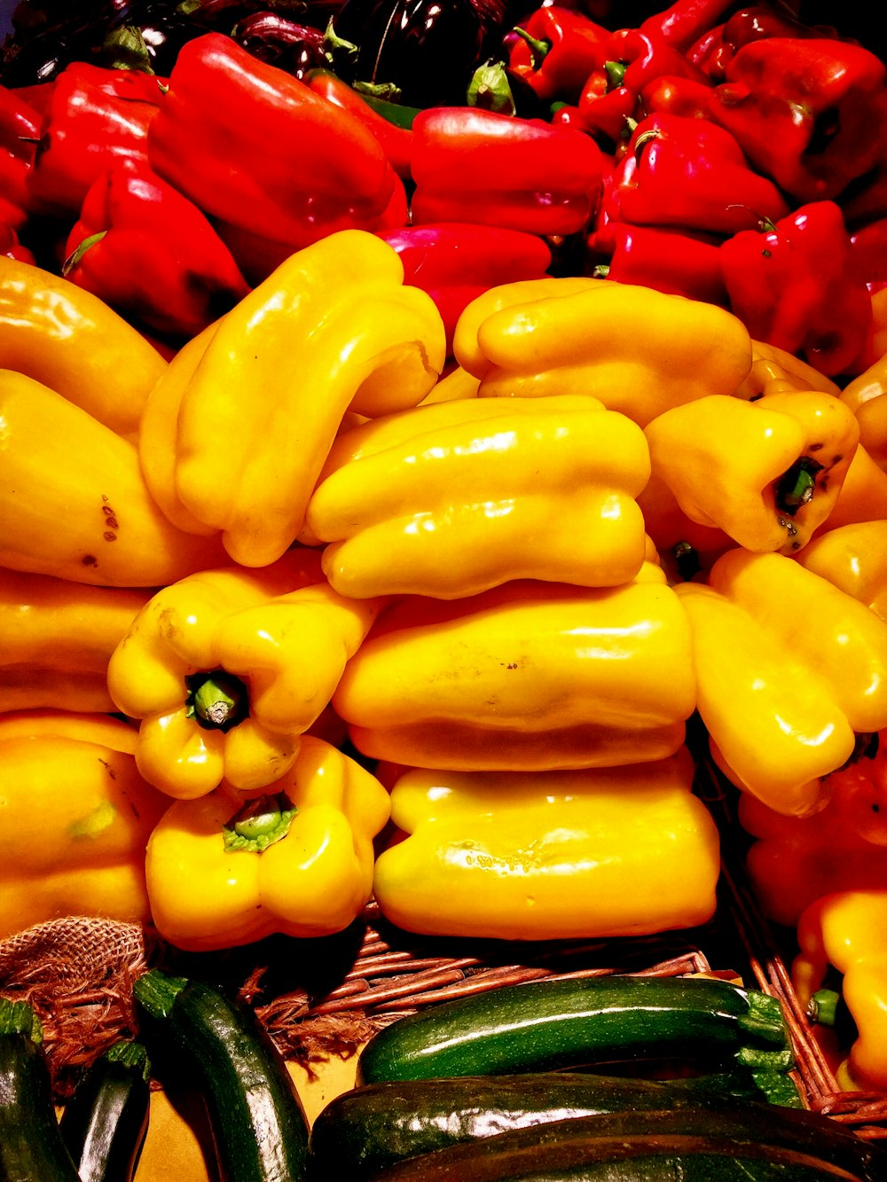 pile of yellow and red bell peppers