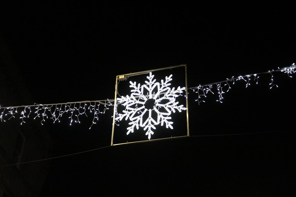 hanging LED snowflake turned on decor