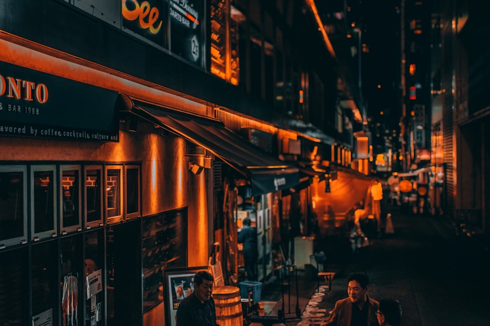 close-up photography of buildings during nighttime