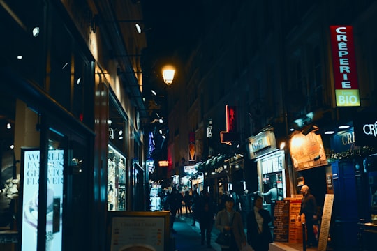 photography of people waking near street during nighttime in Saint-Michel France