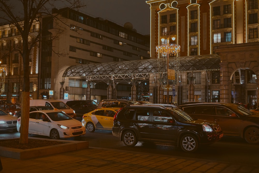 vehicles on road at night