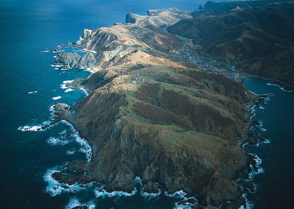 aerial photography of brown island