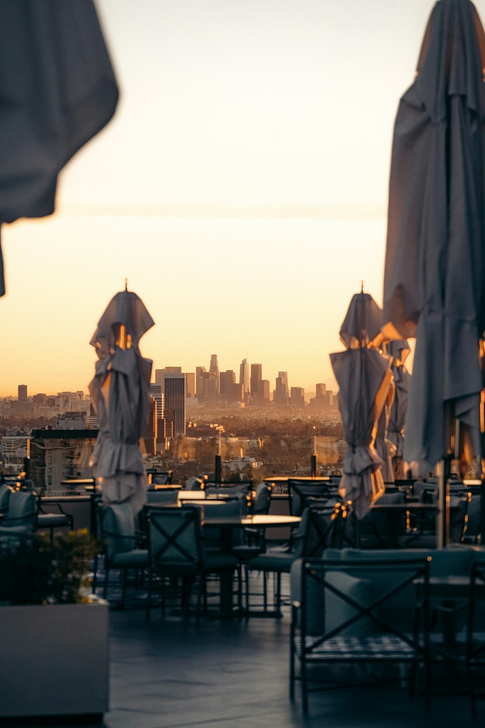 a group of umbrellas sitting on top of a roof