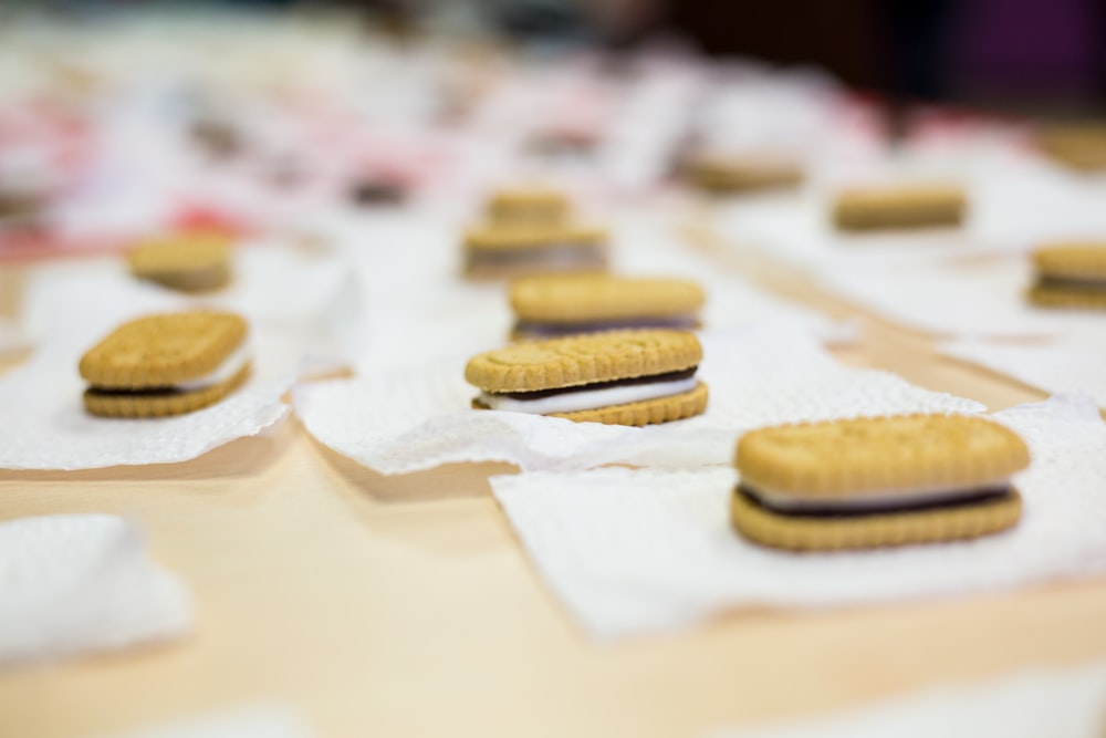 biscuit sandwiches on tissues