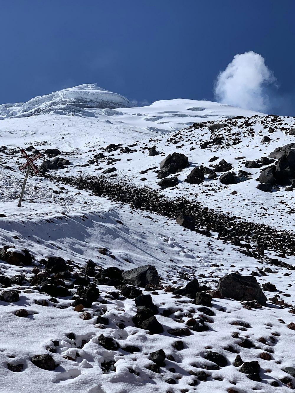 field and mountain covered with snow during daytime