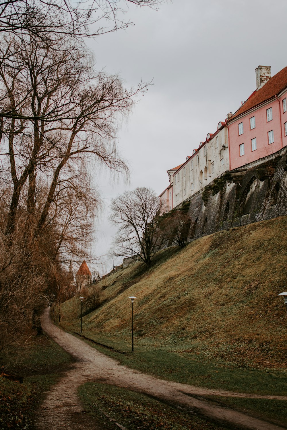 pathway beside buildings wall