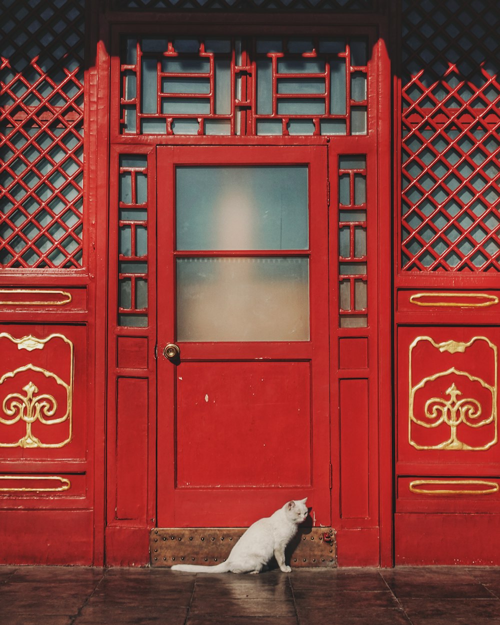 closed red wooden door