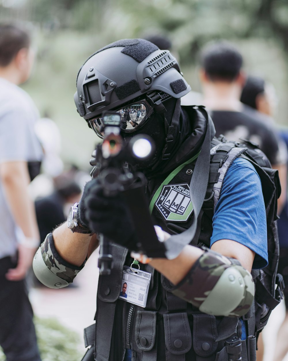 person in swat costume