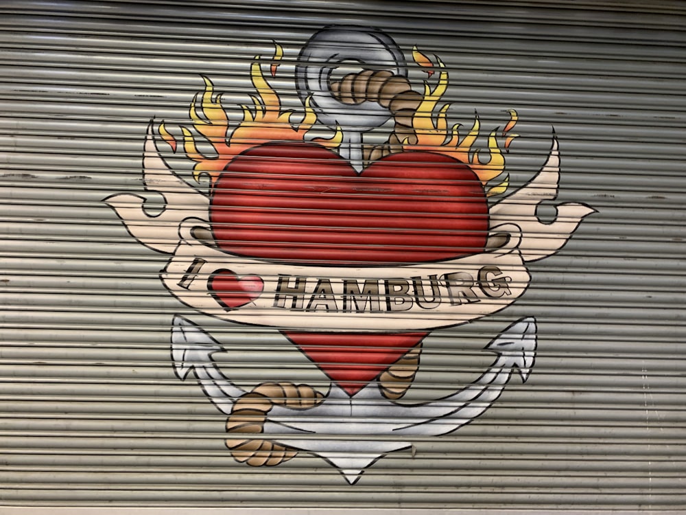heart mural on roller shutter