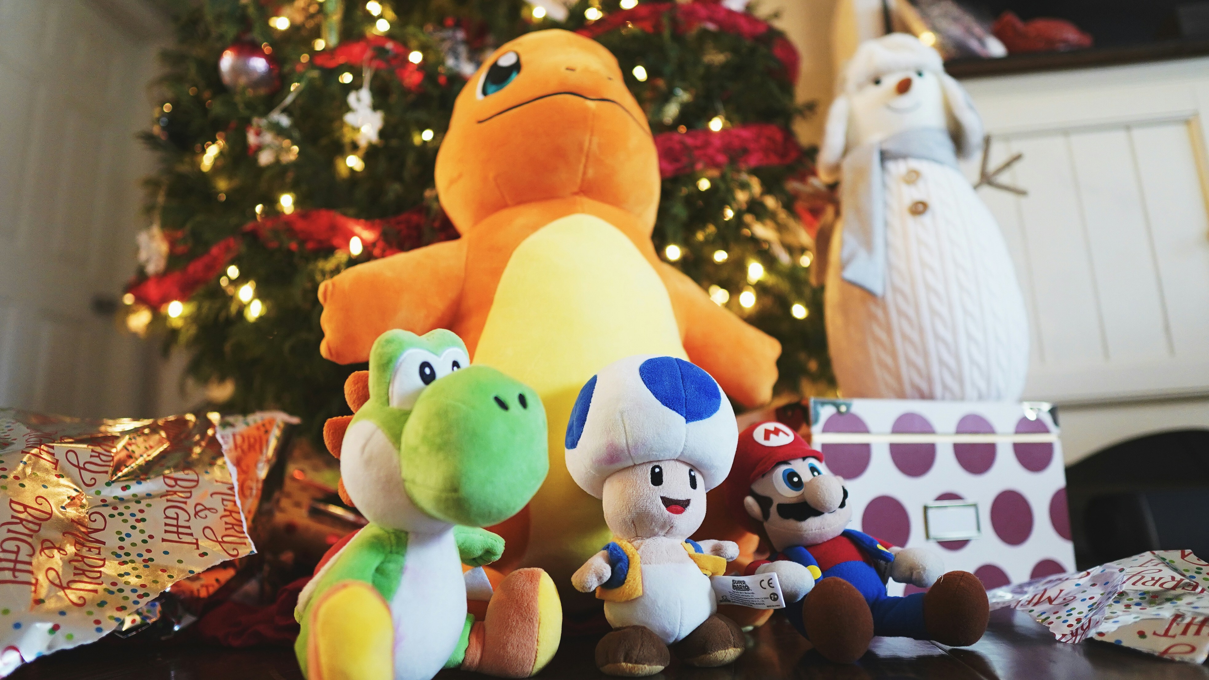 plush toys under tree