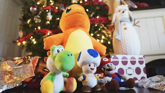 plush toys under tree