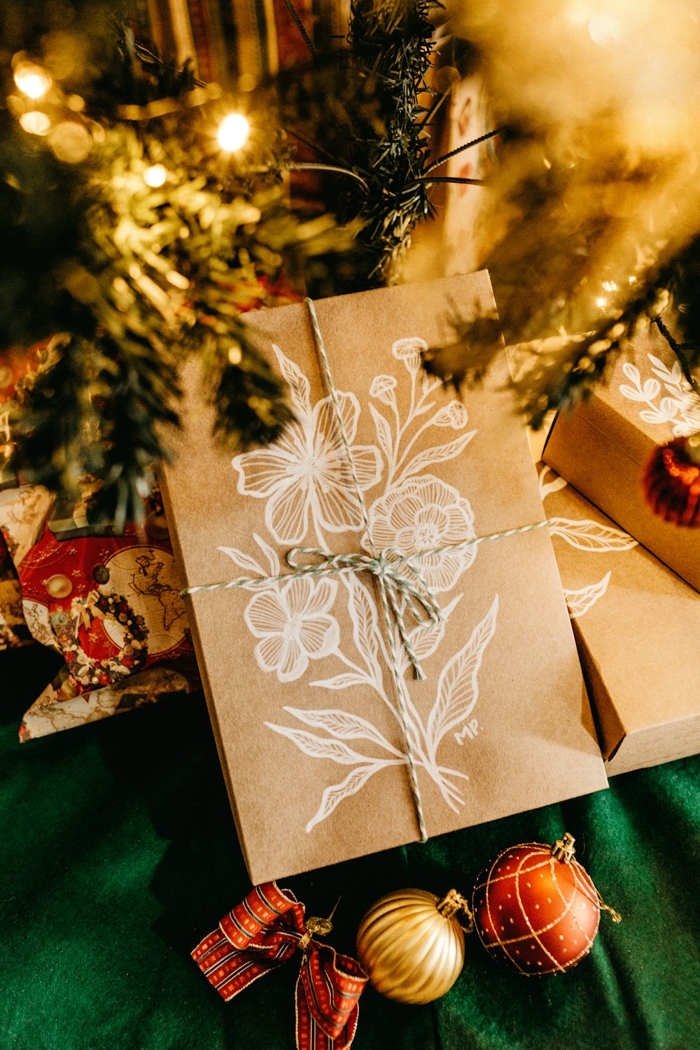 gift boxes under tree