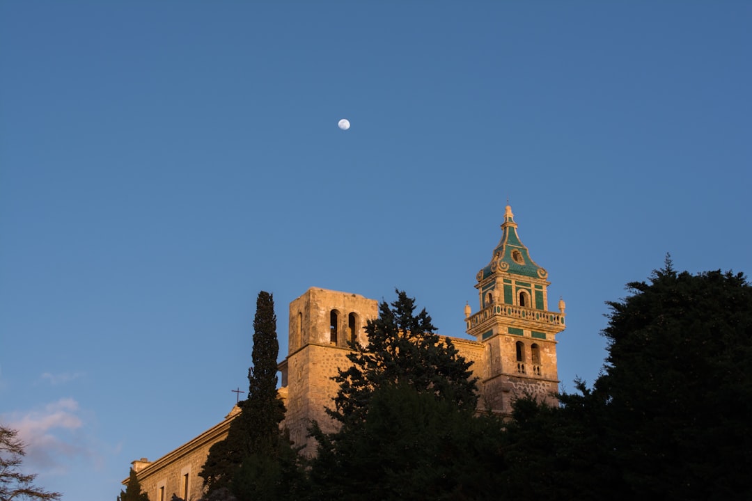 Sunset illuminating the church in Valldemossa
