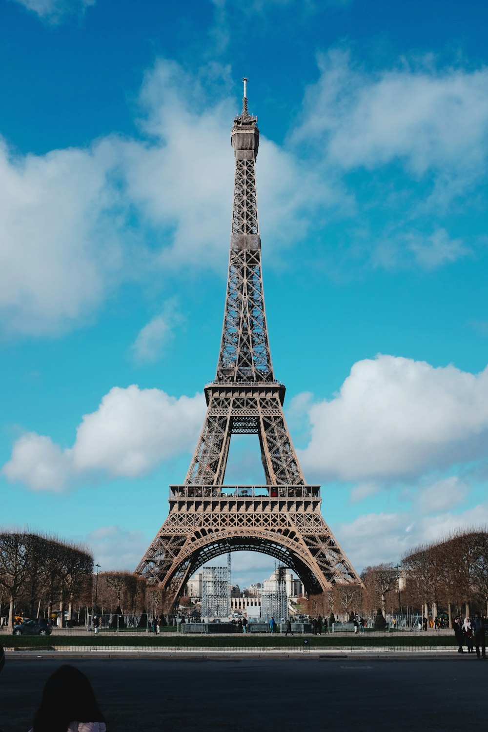 Eiffel tower under cloudy sky