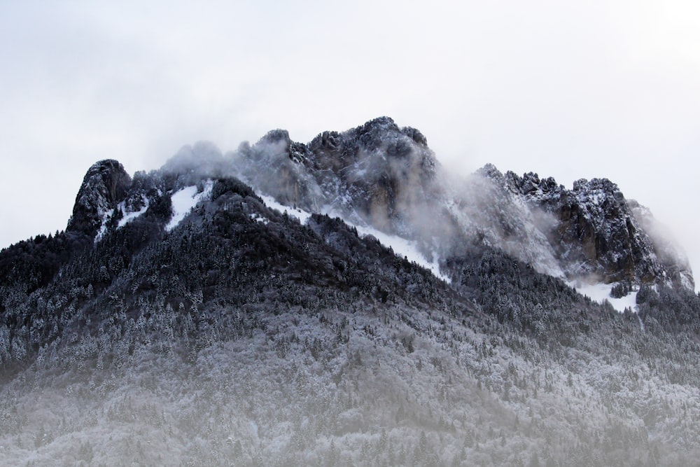 aerial photography of mountain in foggy day