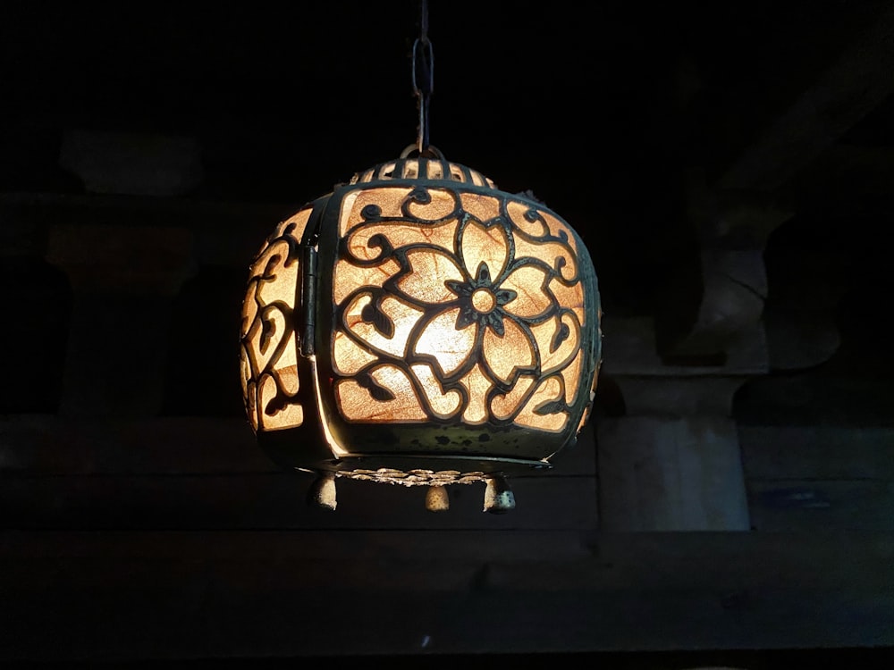 lighted beige pendant lamp