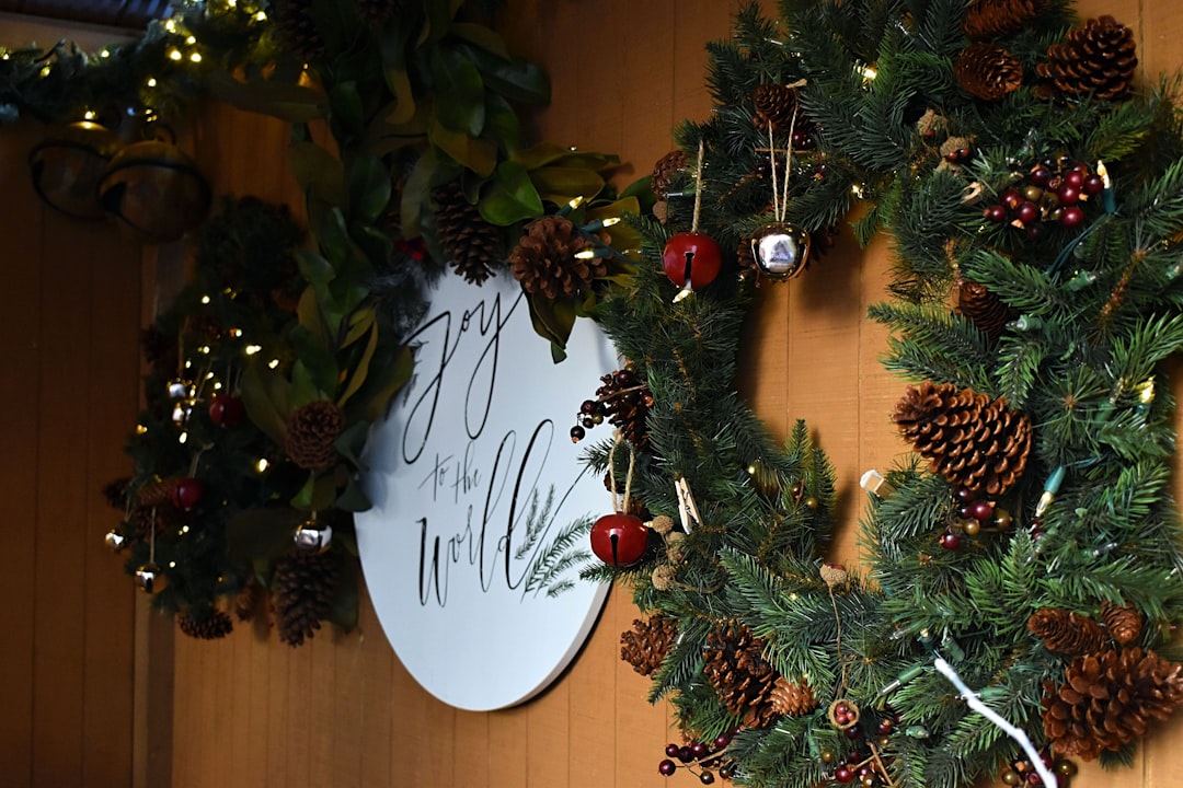 two green door wreaths