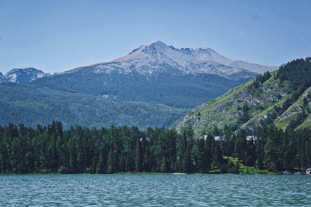 mountain background near lake