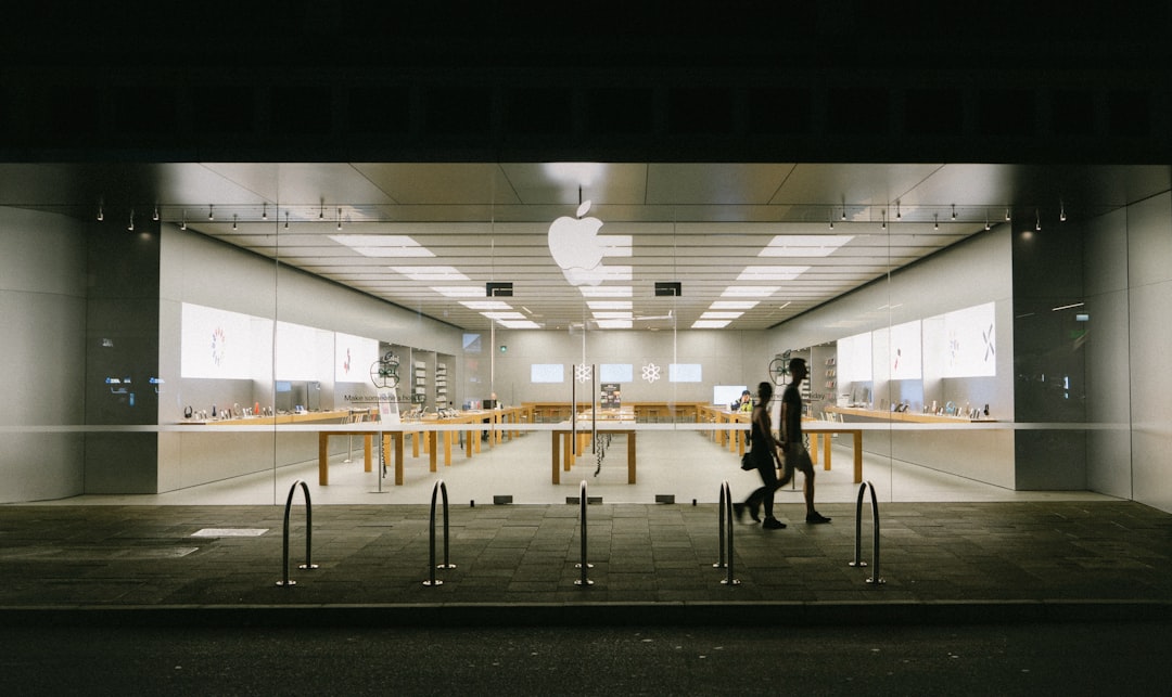 Interior of a modern electronics store with product displays