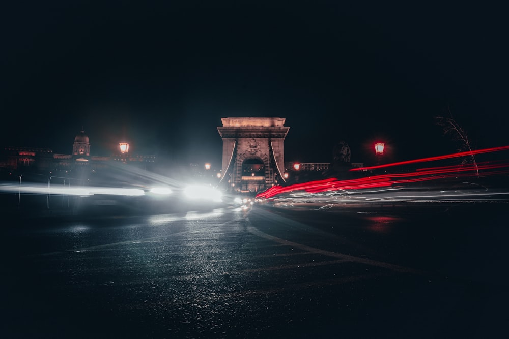 time lapse photography of white and red lights