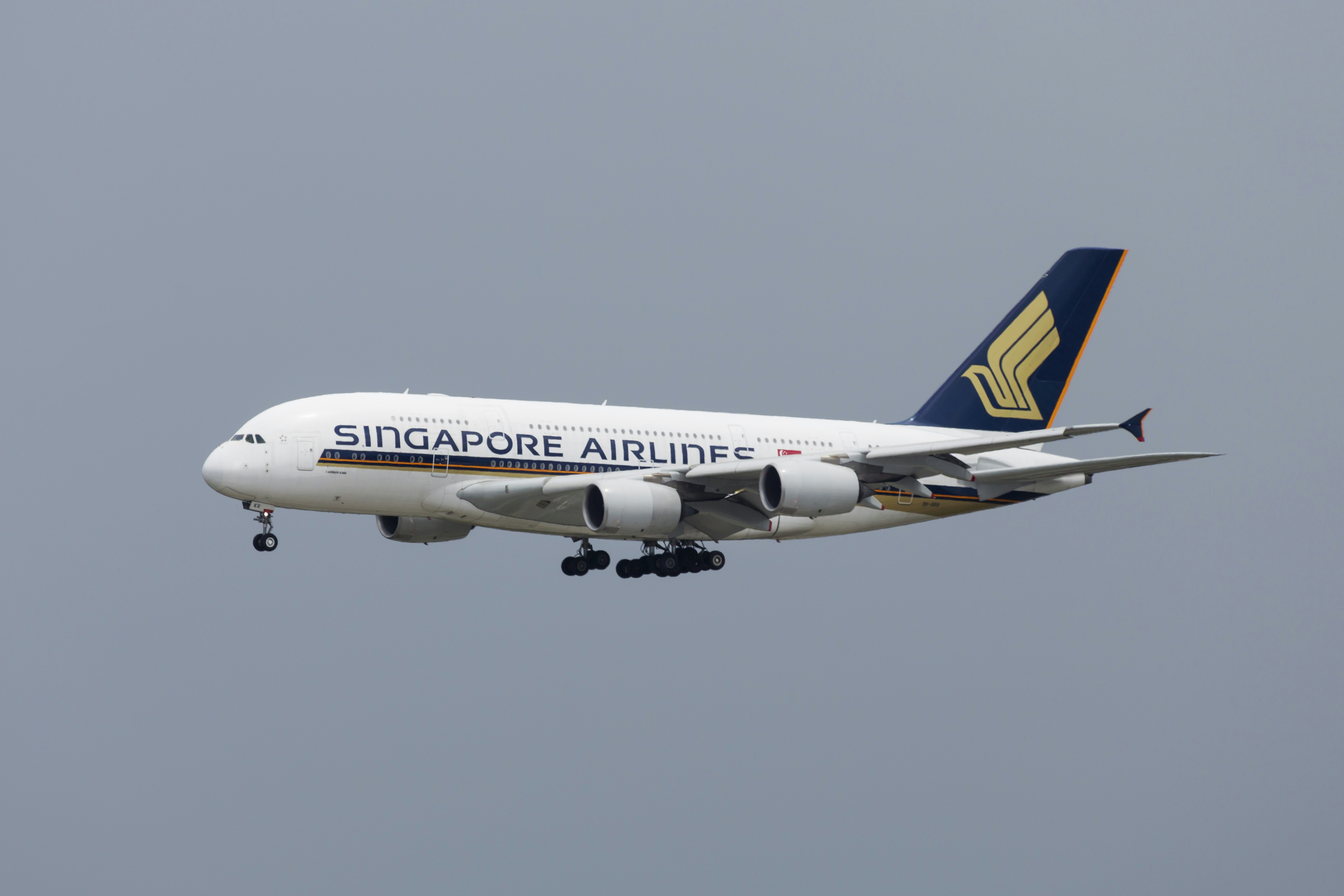 Singapore Airlines A380 landing at Sydney Airport.