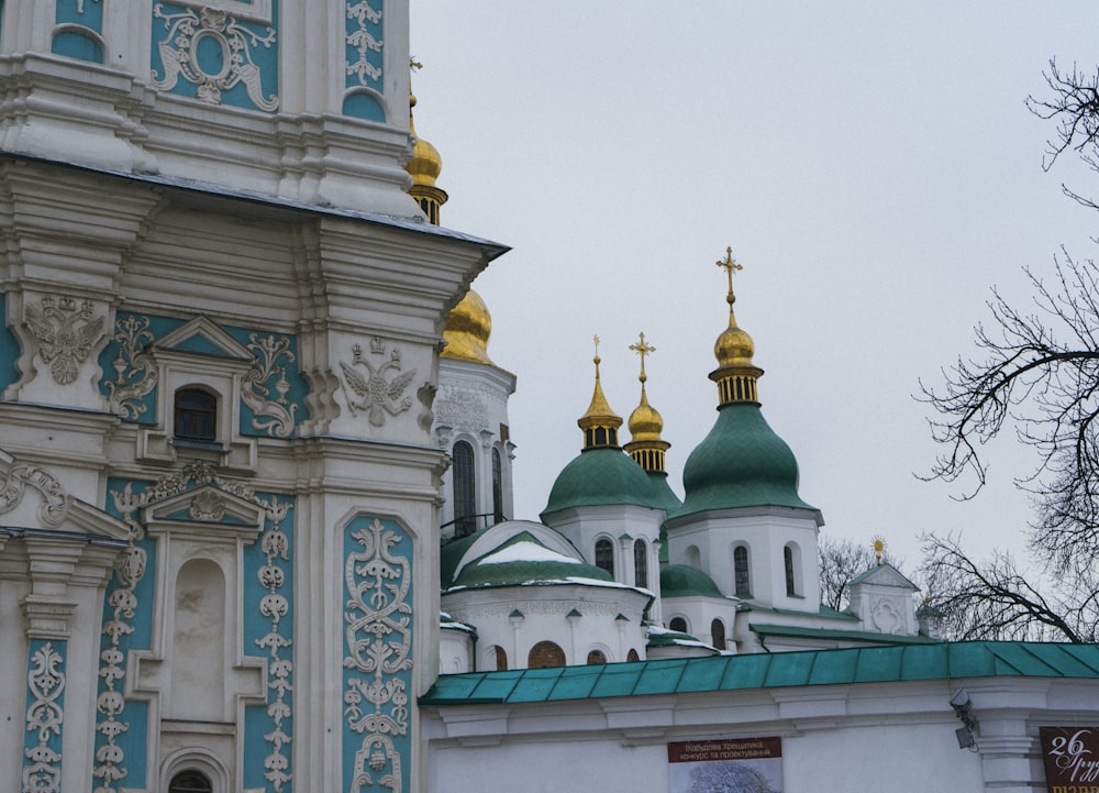 white and blue cathedral building