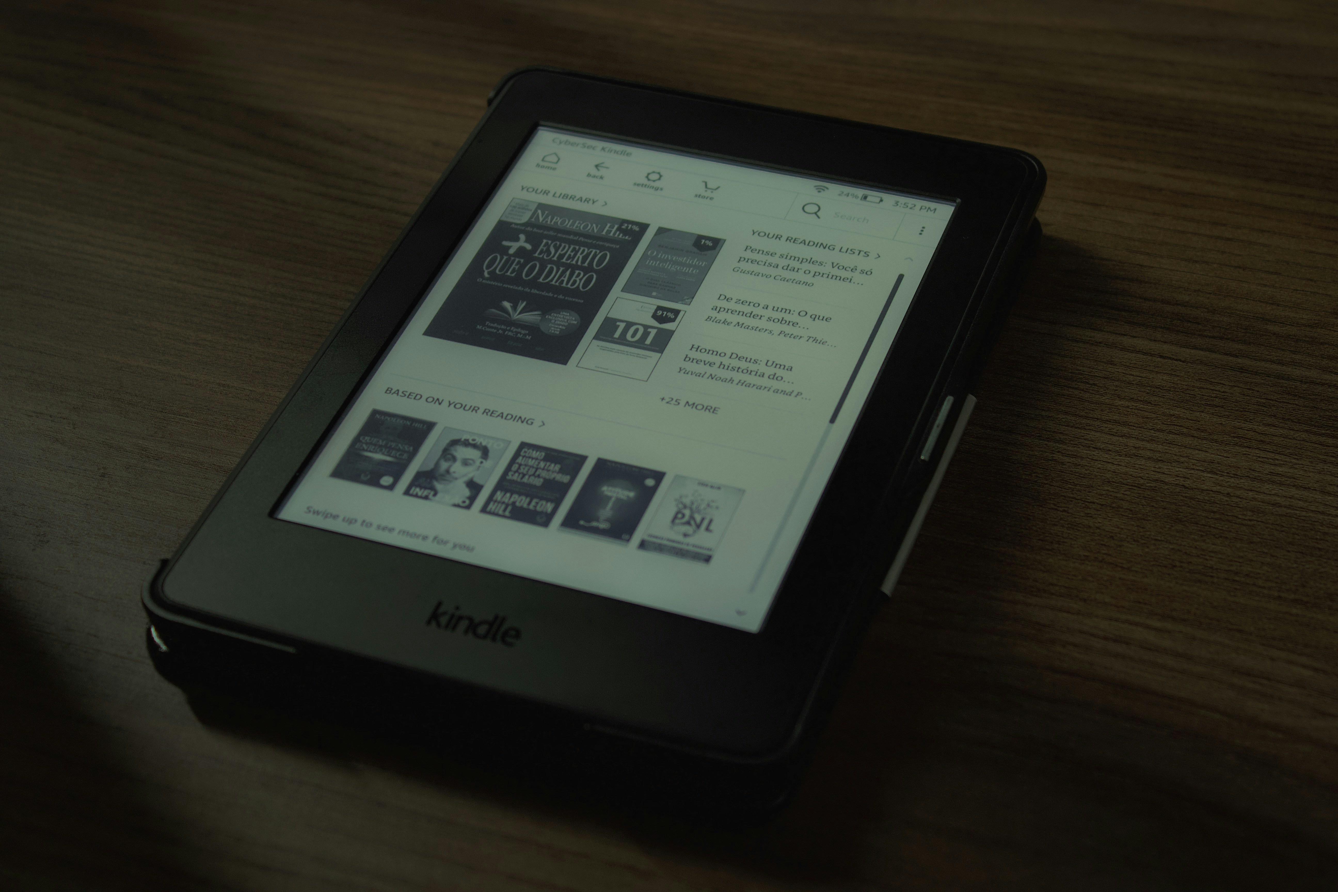 close up Amazon Kindle Paperwhite screen displaying ebook typography